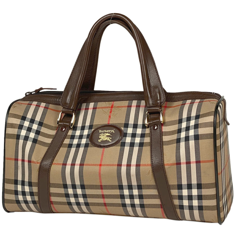Burberry Check Handbag Boston Bag Canvas Brown